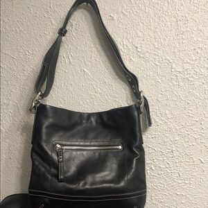 Coach Black Leather Shoulder Bag with Silver Accents